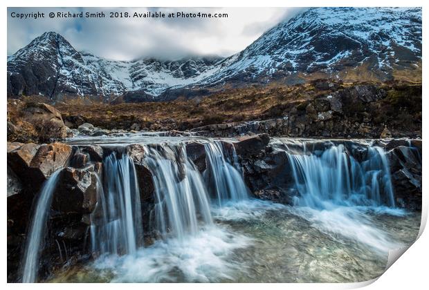 Looking over a waterfall up Coire na Creiche #2 Print by Richard Smith