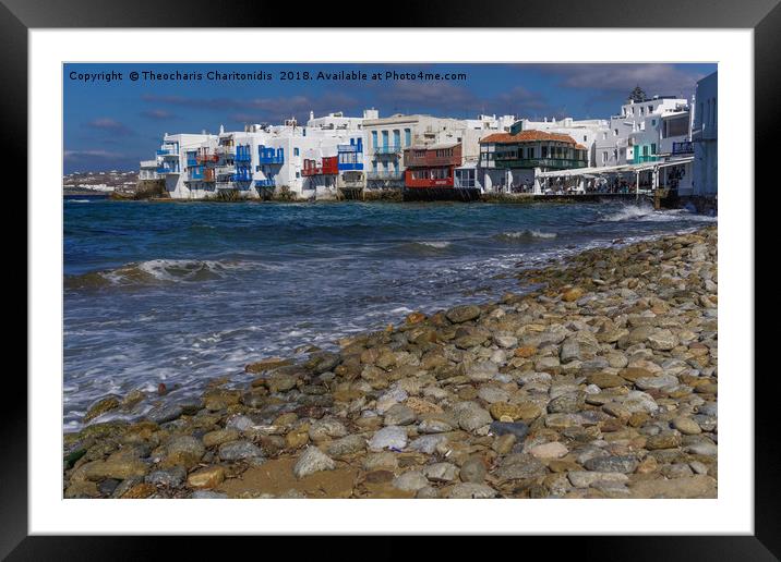 Mykonos Town, Greece Little Venice day view. Framed Mounted Print by Theocharis Charitonidis