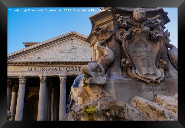 Rome, Italy Fountain of the Pantheon detail. Framed Print by Theocharis Charitonidis