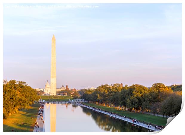 Washington Monument and Reflecting Pool Print by Valerio Rosati