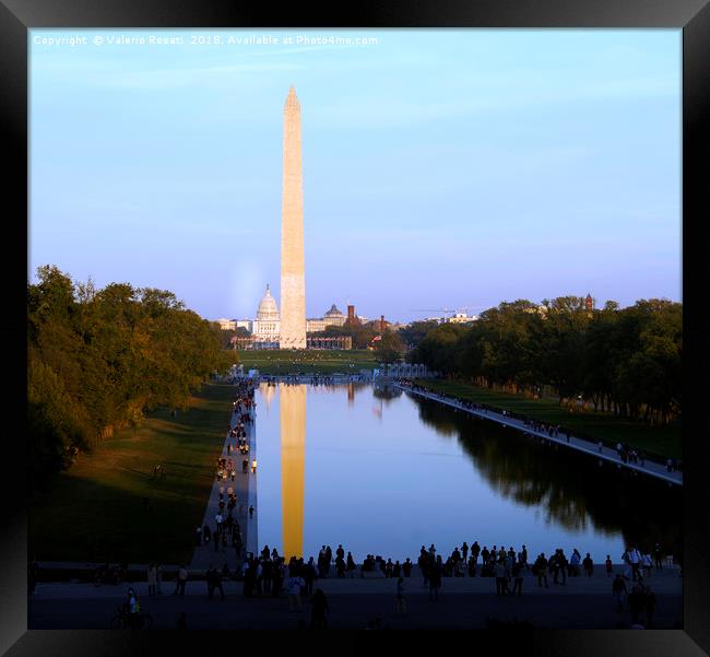 Washington Monument and Reflecting Pool Framed Print by Valerio Rosati