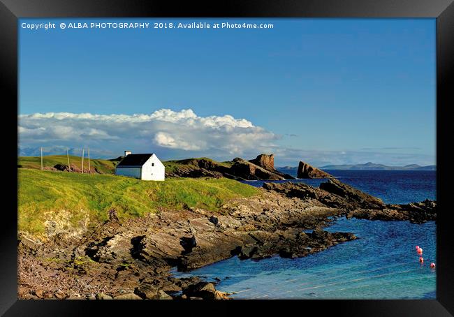 Split Rock & Salmon Bothy, Clachtoll, Scotland. Framed Print by ALBA PHOTOGRAPHY
