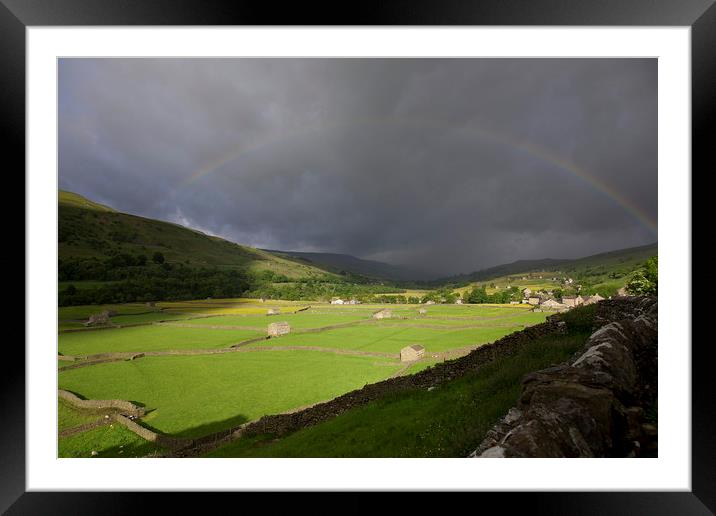 Rainbow over Gunnerside Bottoms Framed Mounted Print by William A Dobson