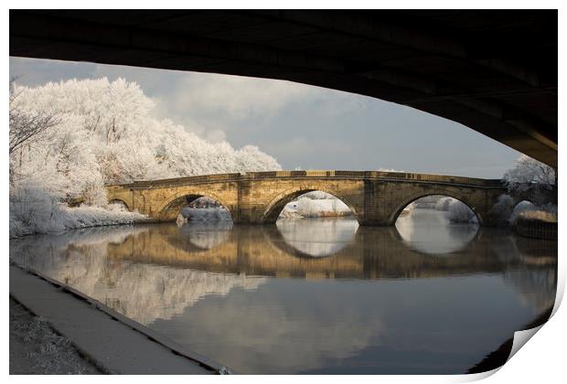 Old bridge over the river Aire at Ferrybridge Print by William A Dobson