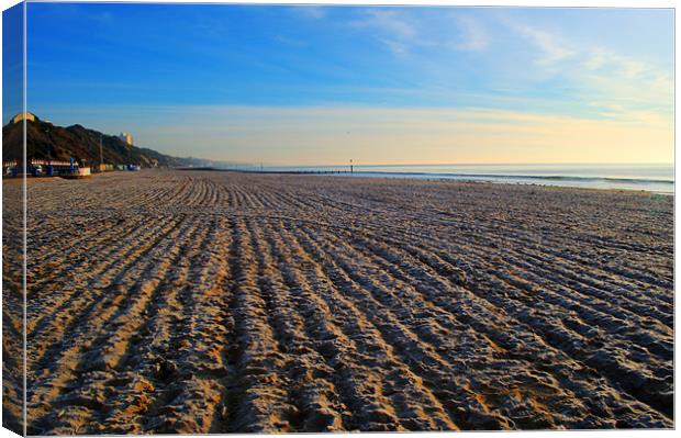Frosty Bournemouth Beach Canvas Print by Chris Day