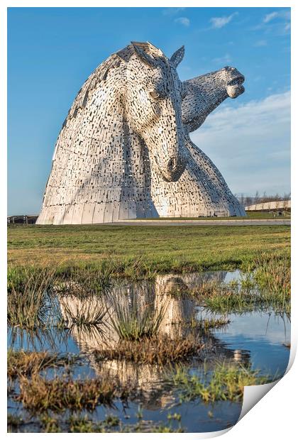 Kelpies Reflection Print by Valerie Paterson