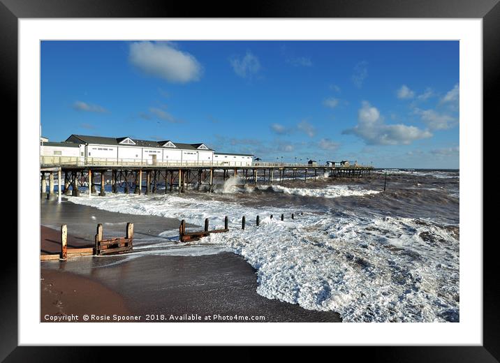 Rough seas by the pier on Teignmouth Beach  Framed Mounted Print by Rosie Spooner
