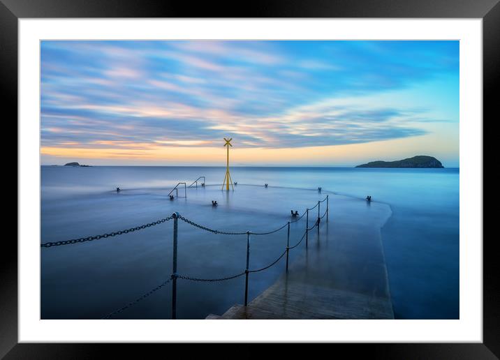 Sunset over the old pier, North Berwick Framed Mounted Print by Miles Gray