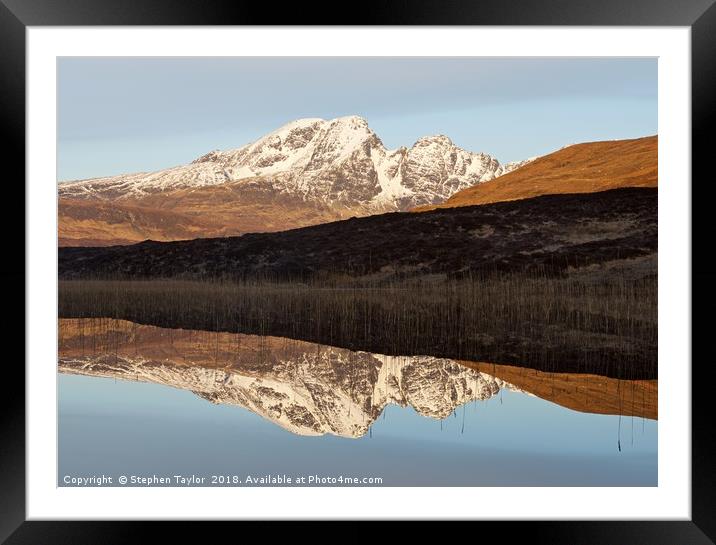 Reflections of Blaven Framed Mounted Print by Stephen Taylor