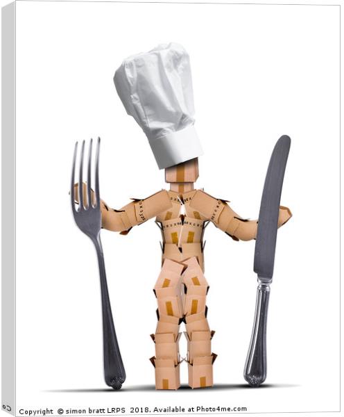 Chef box man character with cutlery Canvas Print by Simon Bratt LRPS