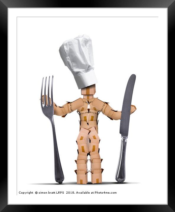 Chef box man character with cutlery Framed Mounted Print by Simon Bratt LRPS