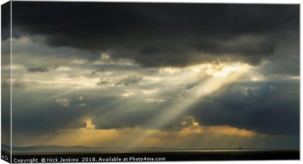 Sunbeams over Bristol Channel from Ogmore by Sea Canvas Print by Nick Jenkins
