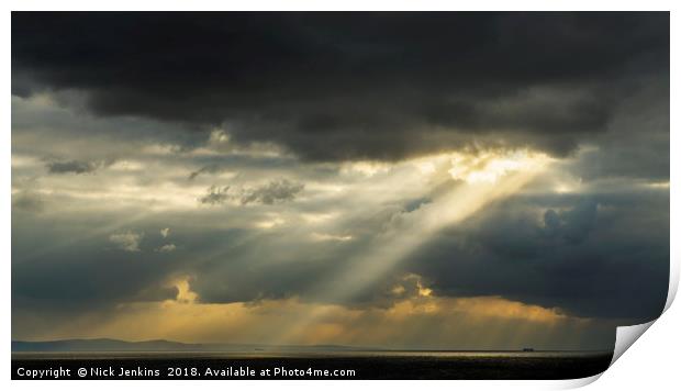 Sunbeams over Bristol Channel from Ogmore by Sea Print by Nick Jenkins