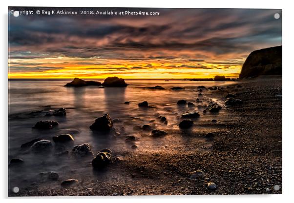 Sunrise at Seahams Chemical Beach Acrylic by Reg K Atkinson