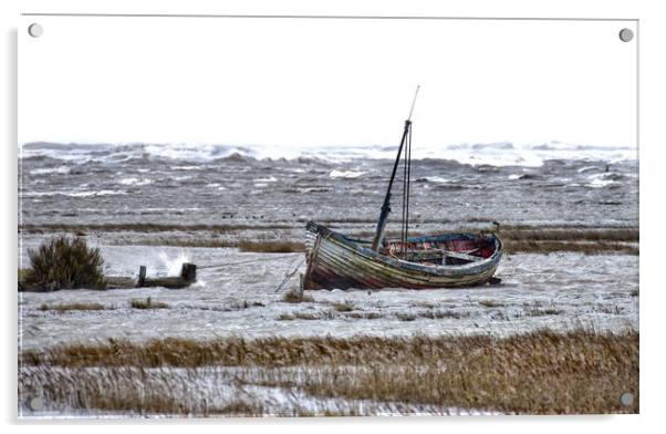 A high tide on a windy day at Thornham  Acrylic by Gary Pearson