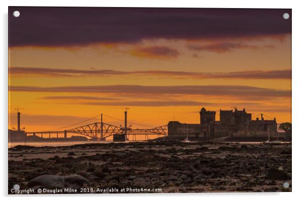 Blackness Castle and the Forth Bridges Acrylic by Douglas Milne