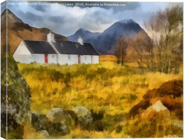 Black Rock Cottage, Glencoe Digital Art Canvas Print by Sandi-Cockayne ADPS