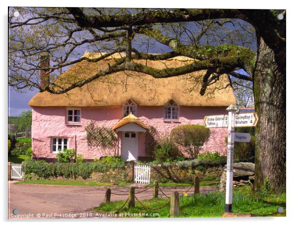 A Devon Thatched Cottage Acrylic by Paul F Prestidge