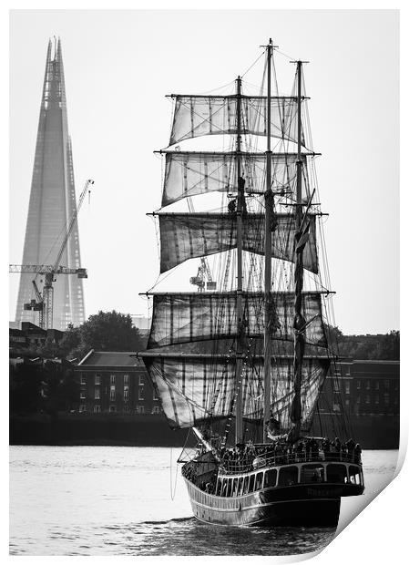 Tall Ship on the Thames Print by Simon Belcher