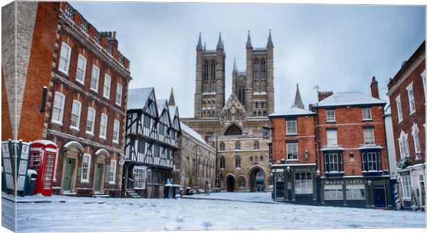 Lincoln Cathedral and a snowy Bailgate Canvas Print by Andrew Scott