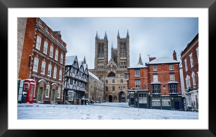 Lincoln Cathedral and a snowy Bailgate Framed Mounted Print by Andrew Scott