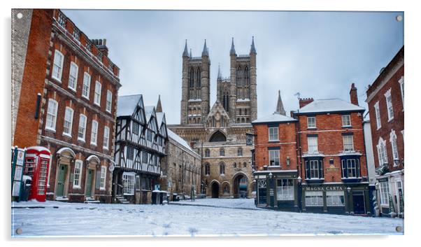 Lincoln Cathedral and a snowy Bailgate Acrylic by Andrew Scott