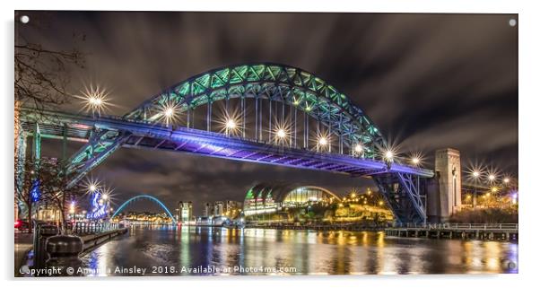 Majestic Tyne Bridge connects Newcastle and Gatesh Acrylic by AMANDA AINSLEY