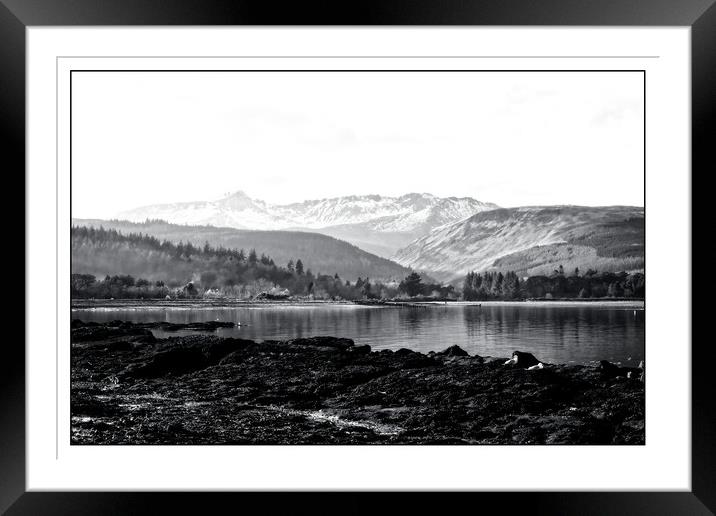 Brodick bay,Arran in mono Framed Mounted Print by jane dickie