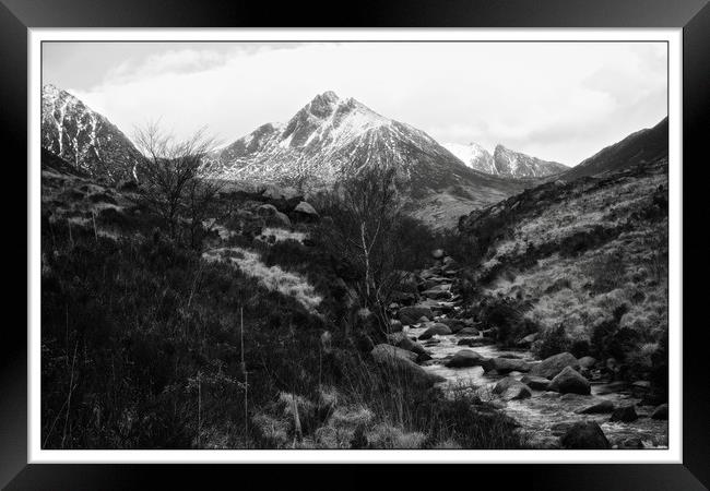 Glen Rosa black and white, Arran,Scotland Framed Print by jane dickie