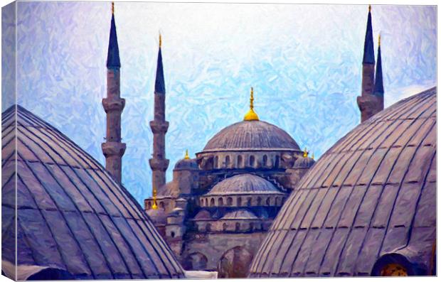Blue Mosque From Hagia Sophia Digital Painting Canvas Print by Antony McAulay