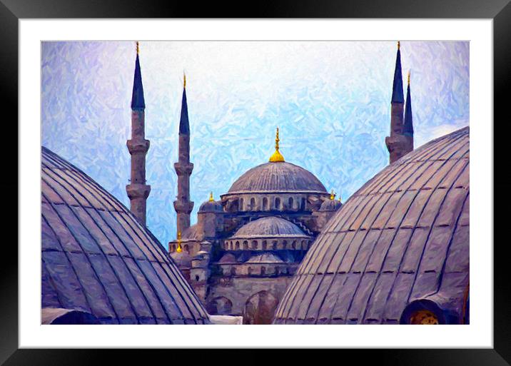 Blue Mosque From Hagia Sophia Digital Painting Framed Mounted Print by Antony McAulay