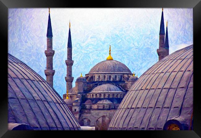 Blue Mosque From Hagia Sophia Digital Painting Framed Print by Antony McAulay