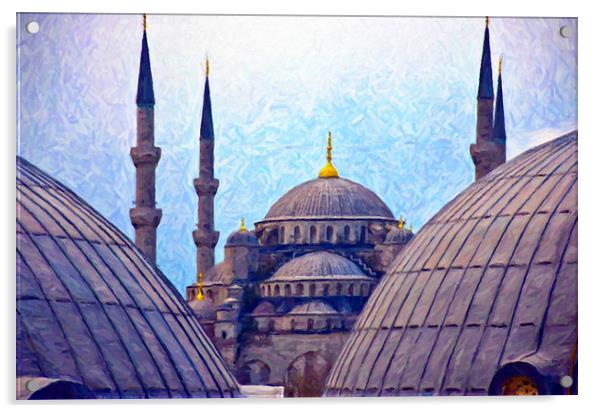 Blue Mosque From Hagia Sophia Digital Painting Acrylic by Antony McAulay
