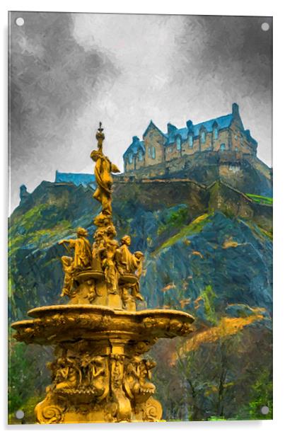 Edinburgh Ross Fountain Digital Painting Acrylic by Antony McAulay