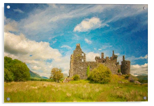 Kilchurn Castle Landscape Digital Painting Acrylic by Antony McAulay