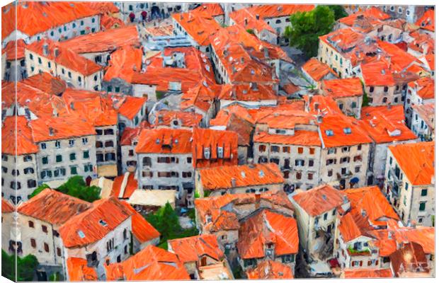 Montenegro Kotor Rooftops Digital Painting Canvas Print by Antony McAulay
