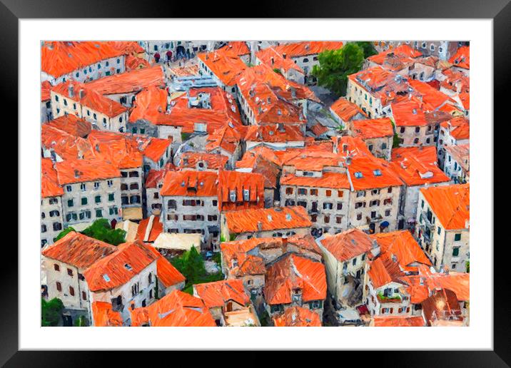 Montenegro Kotor Rooftops Digital Painting Framed Mounted Print by Antony McAulay