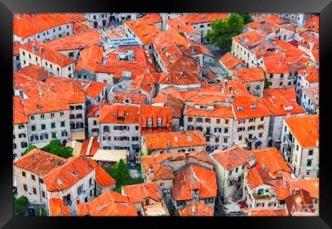 Montenegro Kotor Rooftops Digital Painting Framed Print by Antony McAulay