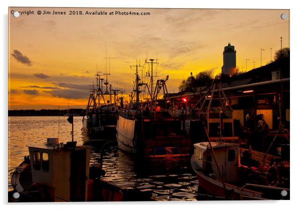 Dusk over the Fish Quay Acrylic by Jim Jones