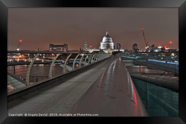 Millennium bridge and St Pauls Cathedral in London Framed Print by Angelo DeVal