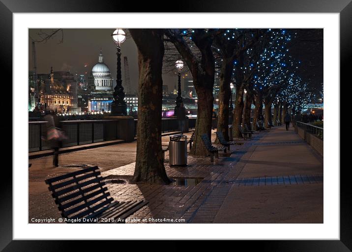 Along Thames River during Christmas Framed Mounted Print by Angelo DeVal