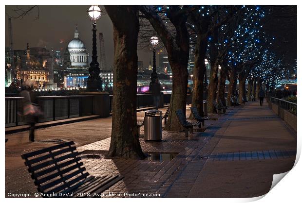 Along Thames River during Christmas Print by Angelo DeVal