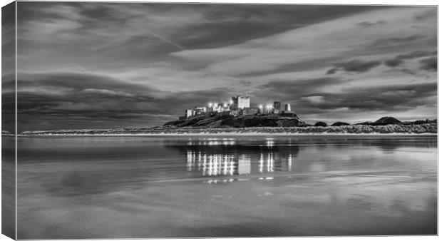 Bamburgh Castle Reflections in Mono Canvas Print by Naylor's Photography