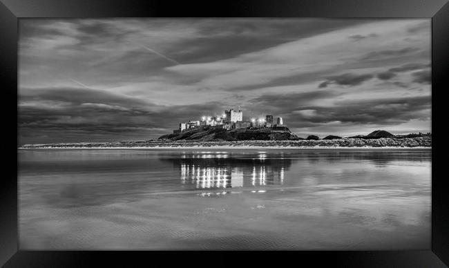 Bamburgh Castle Reflections in Mono Framed Print by Naylor's Photography