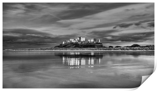 Bamburgh Castle Reflections in Mono Print by Naylor's Photography