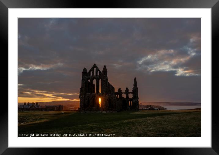 Sun setting over Whitby Abbey Framed Mounted Print by David Oxtaby  ARPS
