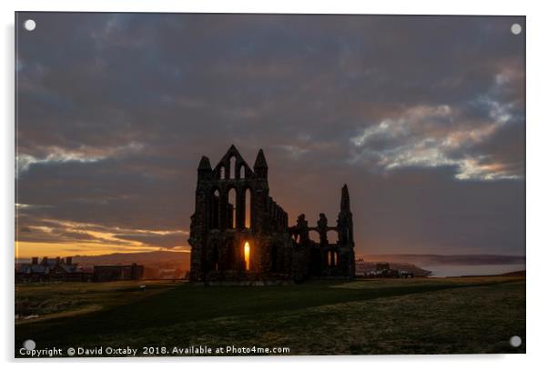 Sun setting over Whitby Abbey Acrylic by David Oxtaby  ARPS