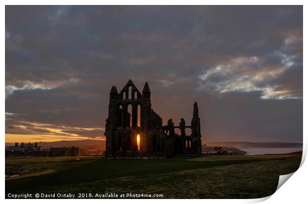 Sun setting over Whitby Abbey Print by David Oxtaby  ARPS