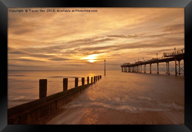 Teignmouth Pier Sunrise.  Framed Print by Tracey Yeo