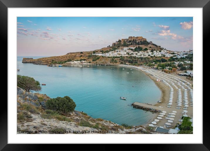 View of Lindos over Lindos Bay Framed Mounted Print by Martin Williams